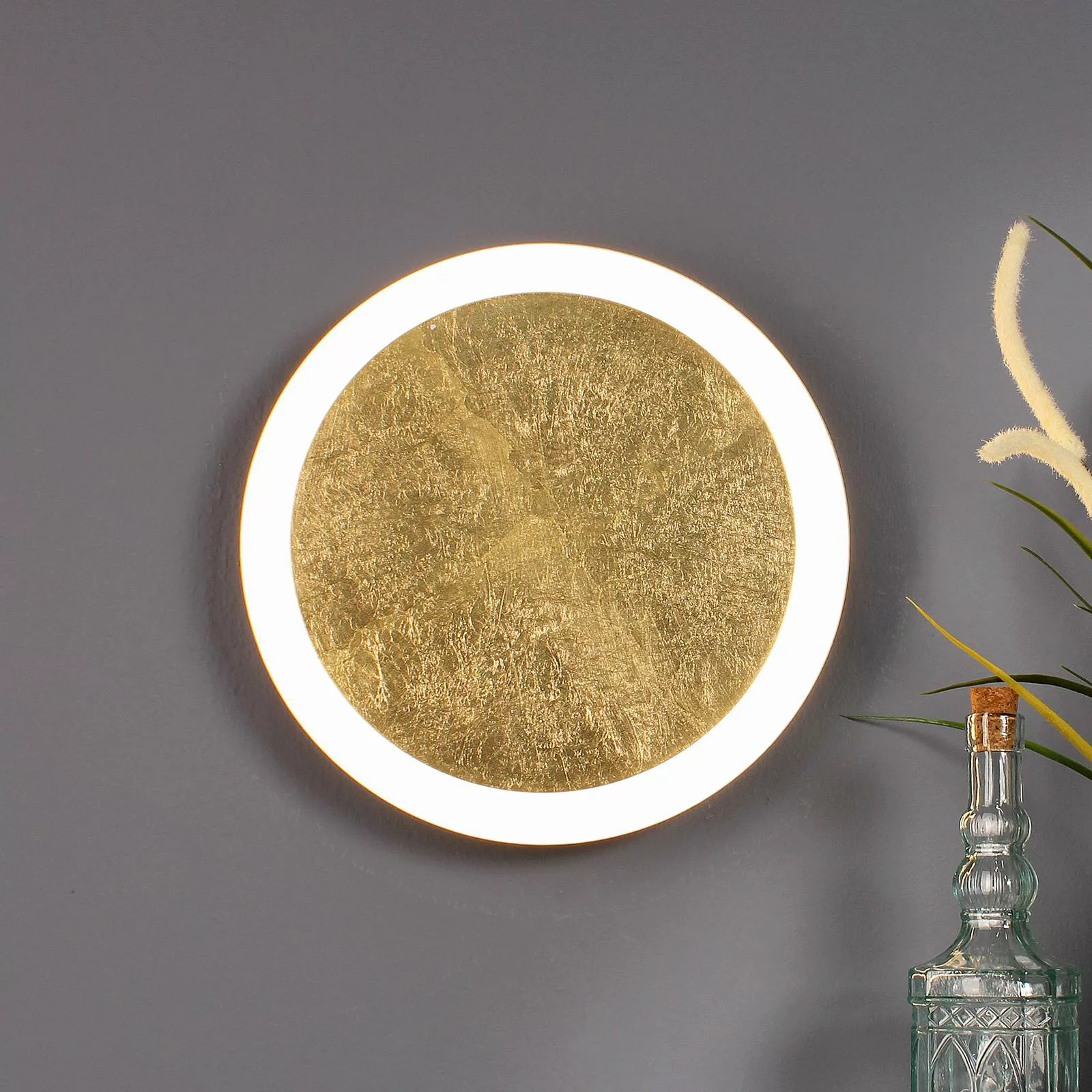 LED Wand- und Deckenleuchte Moon in Blattgold und Weiß-satiniert 400mm günstig online kaufen
