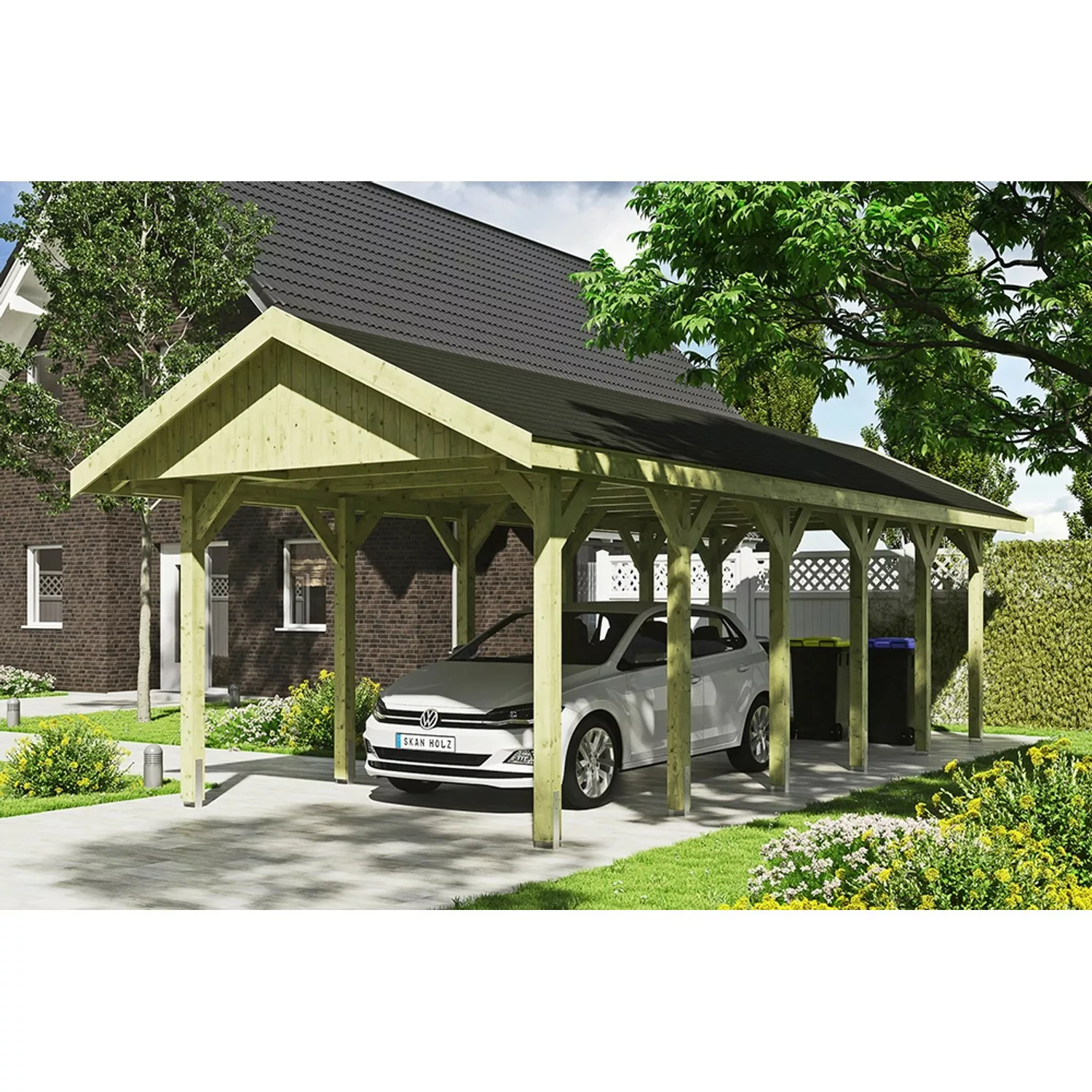 Satteldach-Carport Wallgau 380 x 900 cm schwarze Schindeln günstig online kaufen