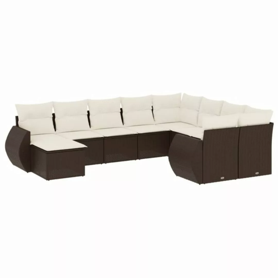 vidaXL Sofaelement 10-tlg. Garten-Sofagarnitur mit Kissen Braun Poly Rattan günstig online kaufen