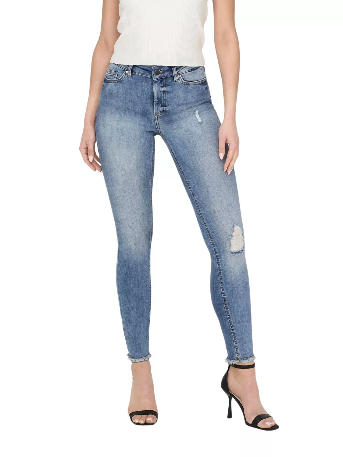 Only Damen Jeans onlBLUSH MID SK ANK RAW JEANS REA333 - Skinny Fit - Blau - günstig online kaufen