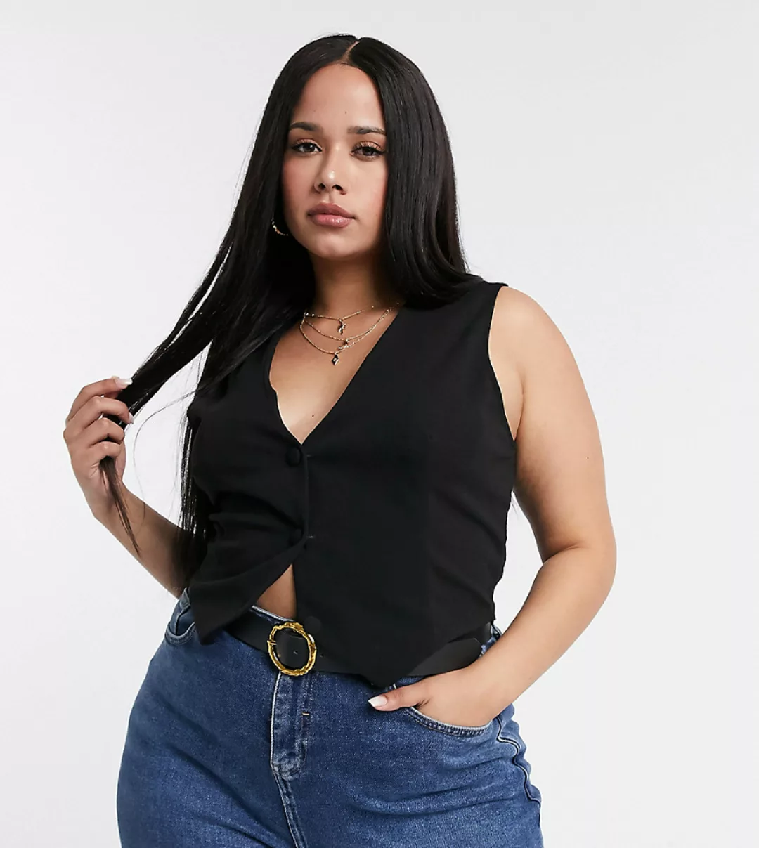 ASOS DESIGN Curve – Schwarze Anzugweste aus Jersey günstig online kaufen