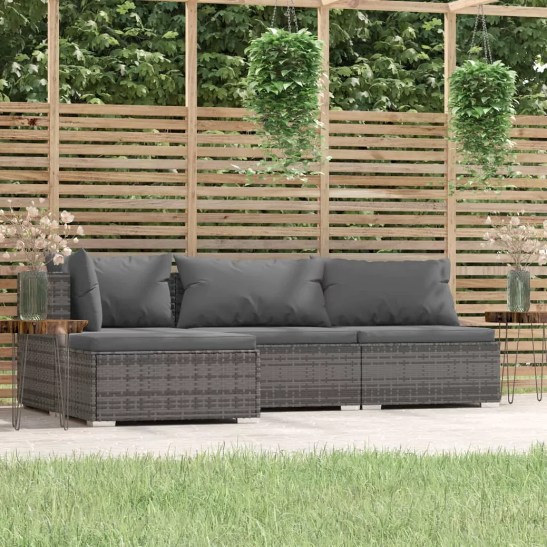 Vidaxl 4-tlg. Garten-lounge-set Mit Kissen Grau Poly Rattan günstig online kaufen