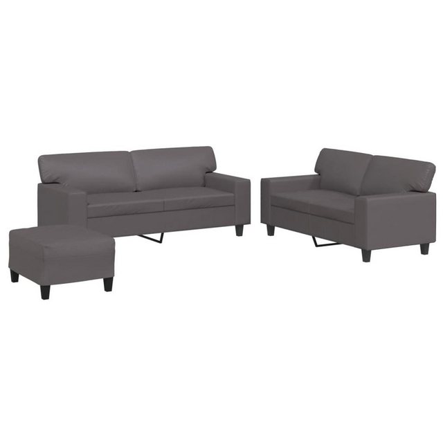 vidaXL Sofa 3-tlg. Sofagarnitur Grau Kunstleder günstig online kaufen