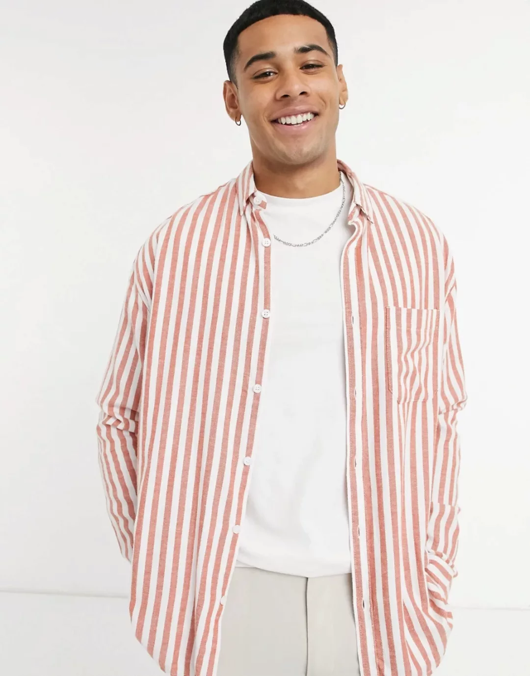 ASOS DESIGN – Schmal gestreiftes Oversize-Hemd aus weicher Baumwolle im Sti günstig online kaufen