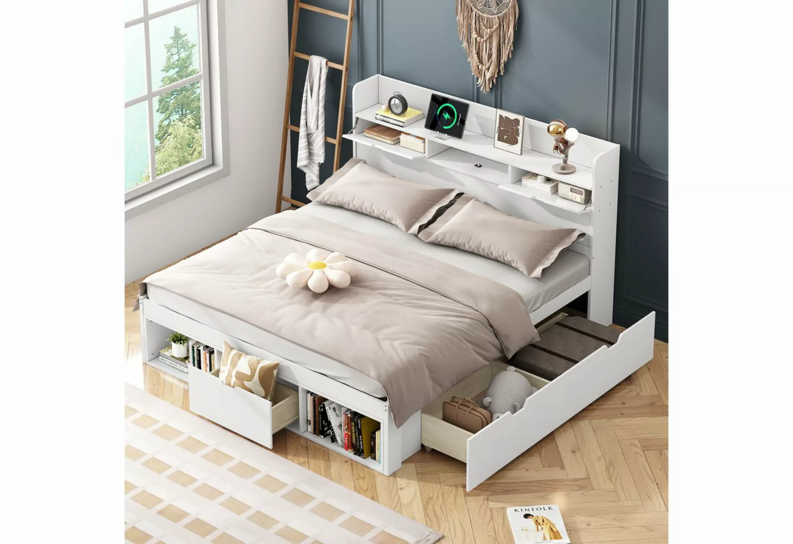 BlingBin Stauraumbett Kinderbett, Jugendbett Mit USB-port, Schubladen und S günstig online kaufen