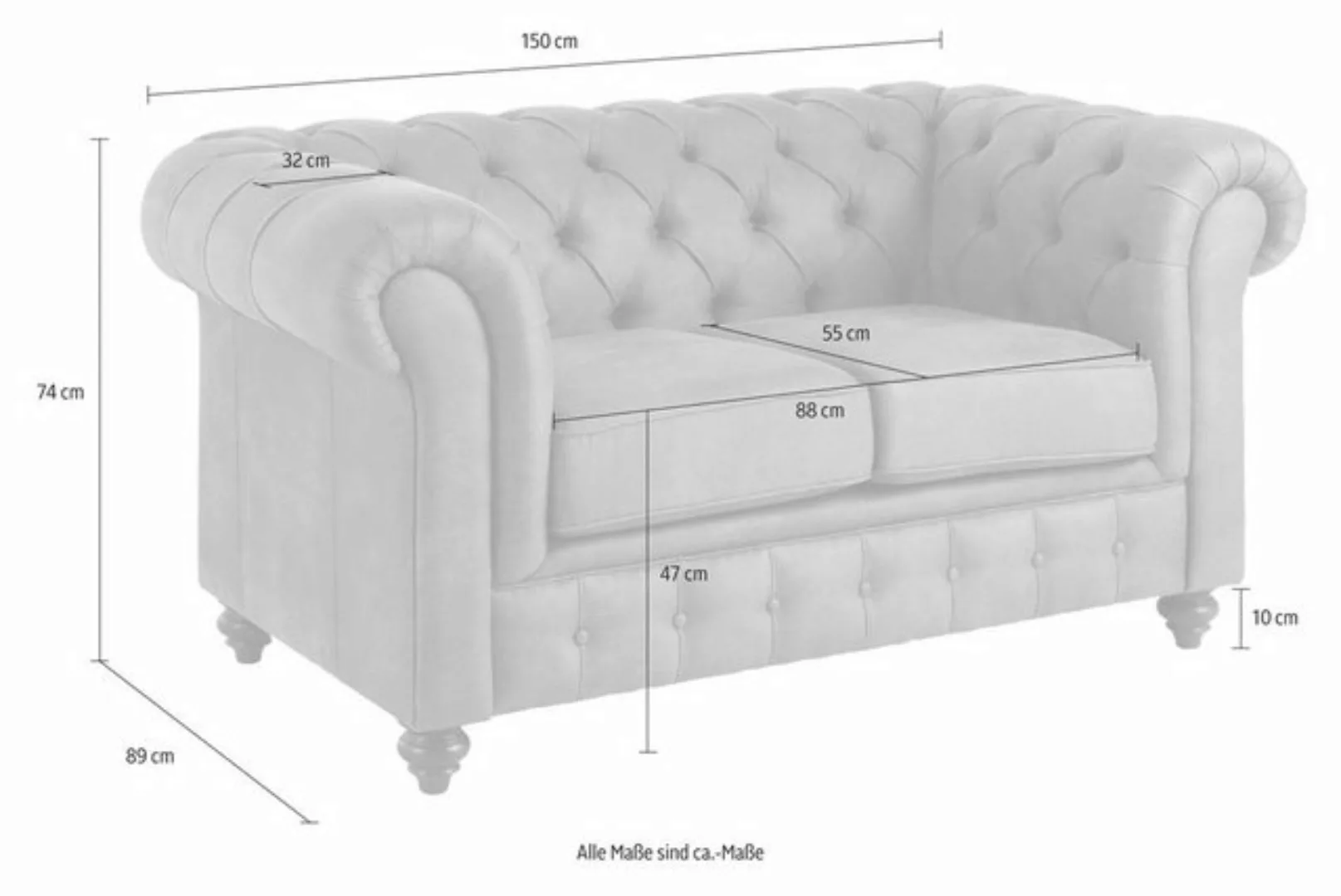 Home affaire Chesterfield-Sofa "Chesterfield 2-Sitzer B/T/H: 150/89/74 cm", günstig online kaufen