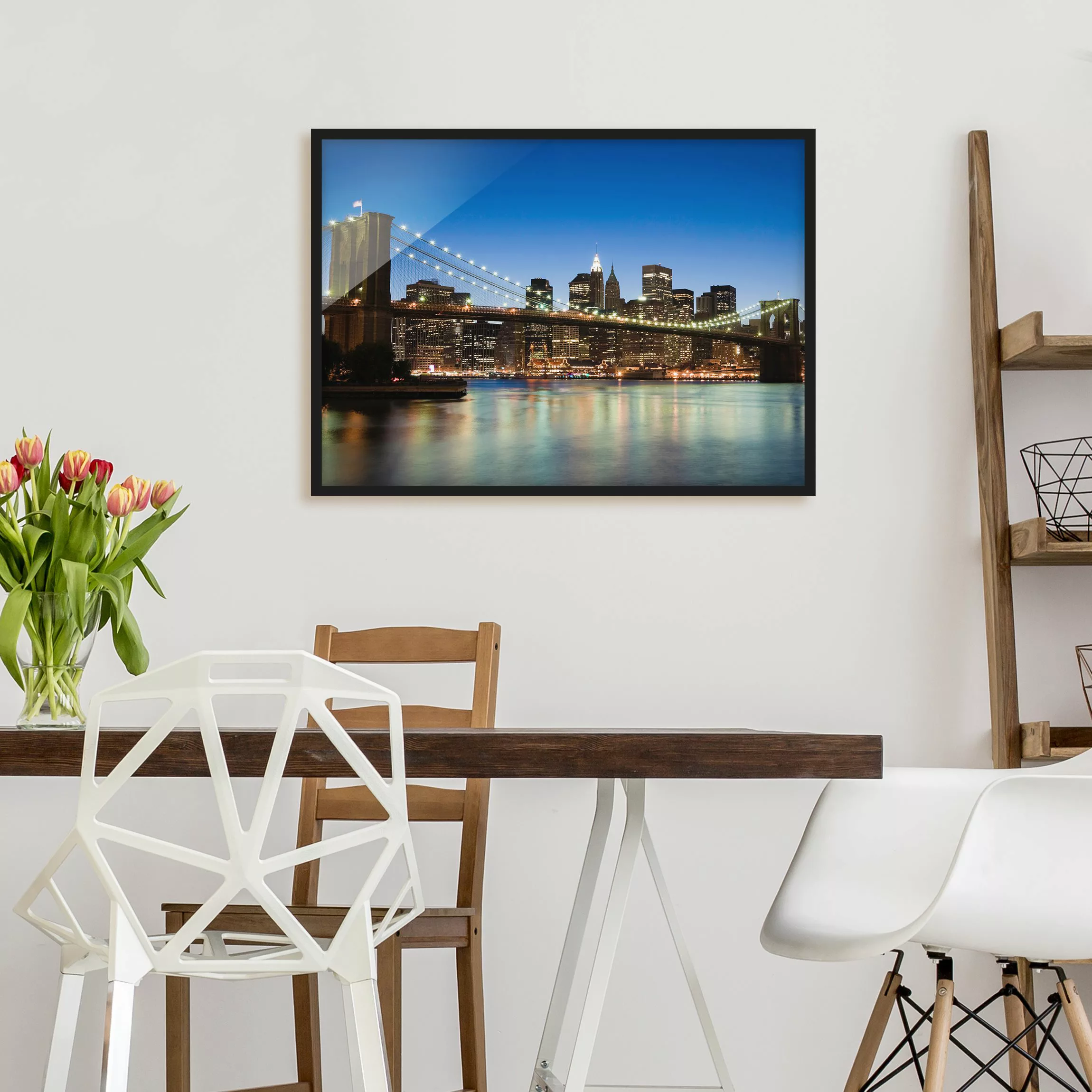 Bild mit Rahmen Architektur & Skyline - Querformat Brooklyn Brücke in New Y günstig online kaufen