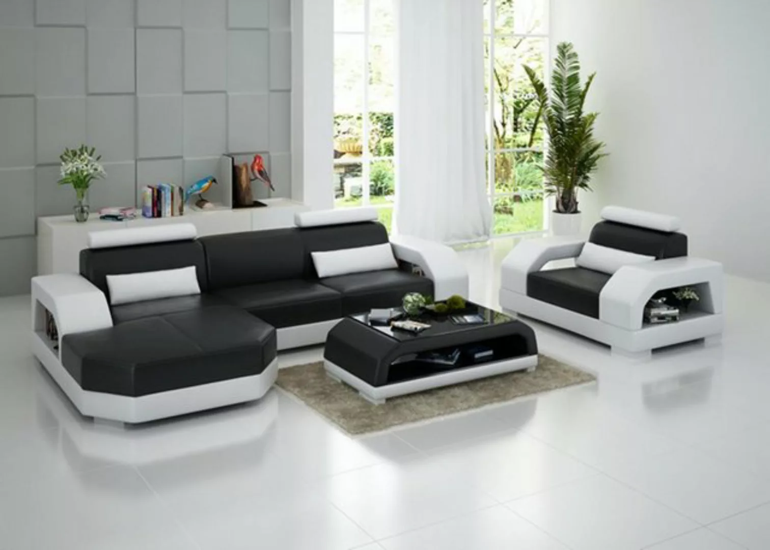 JVmoebel Ecksofa, Ledersofa Couch Wohnlandschaft Ecksofa + Sessel LED USB günstig online kaufen