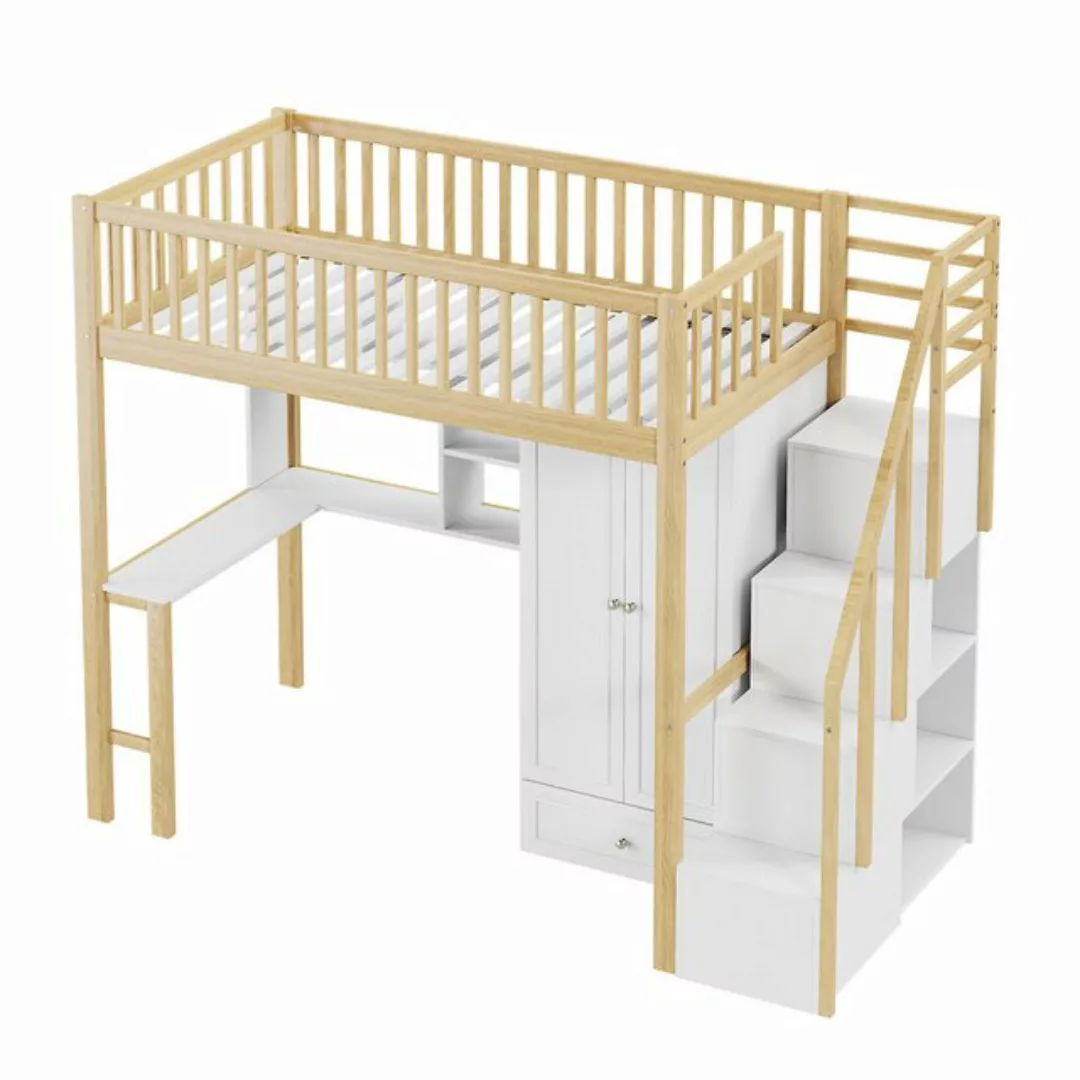 MODFU Kinderbett Hochbett mit großem Kleiderschrank Regal und Tisch (90 x 2 günstig online kaufen