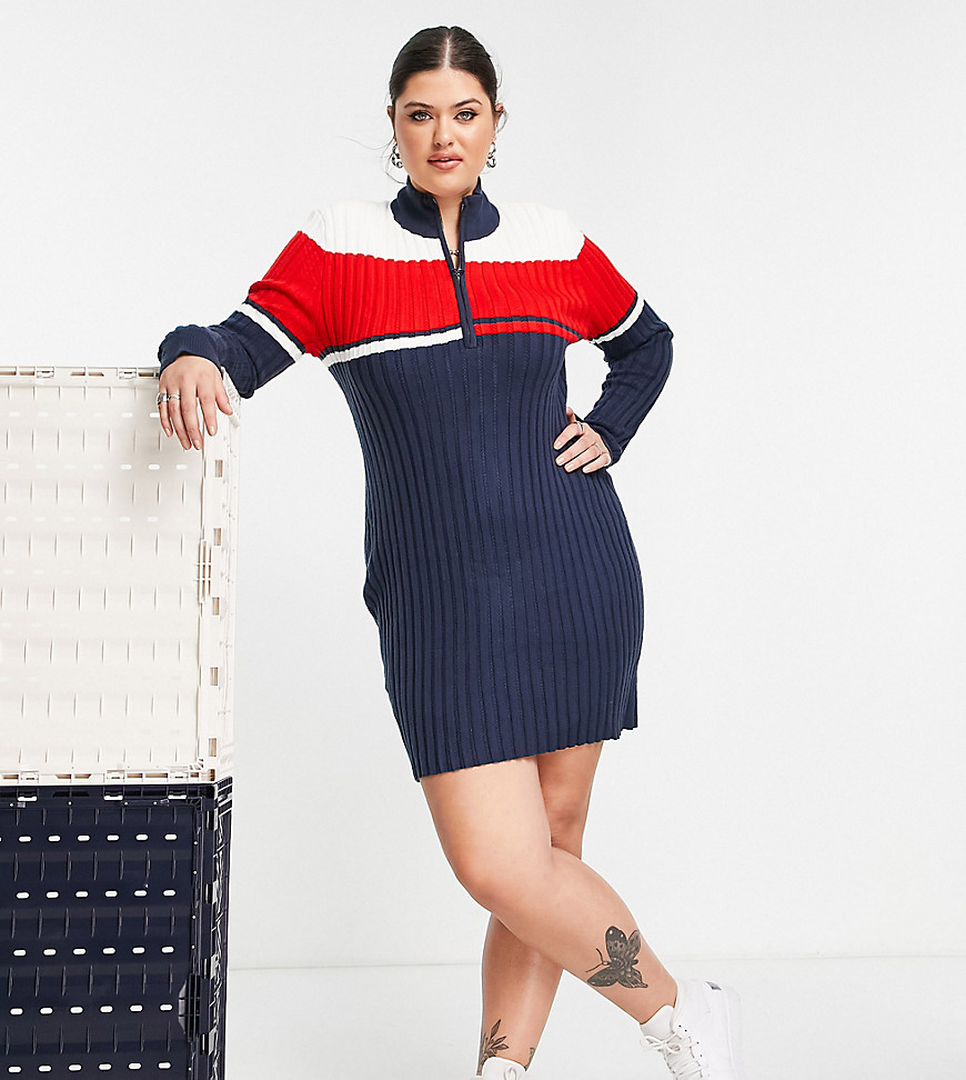 Tommy Jeans Plus – Mehrfarbiges Pulloverkleid im Blockfarbendesign günstig online kaufen