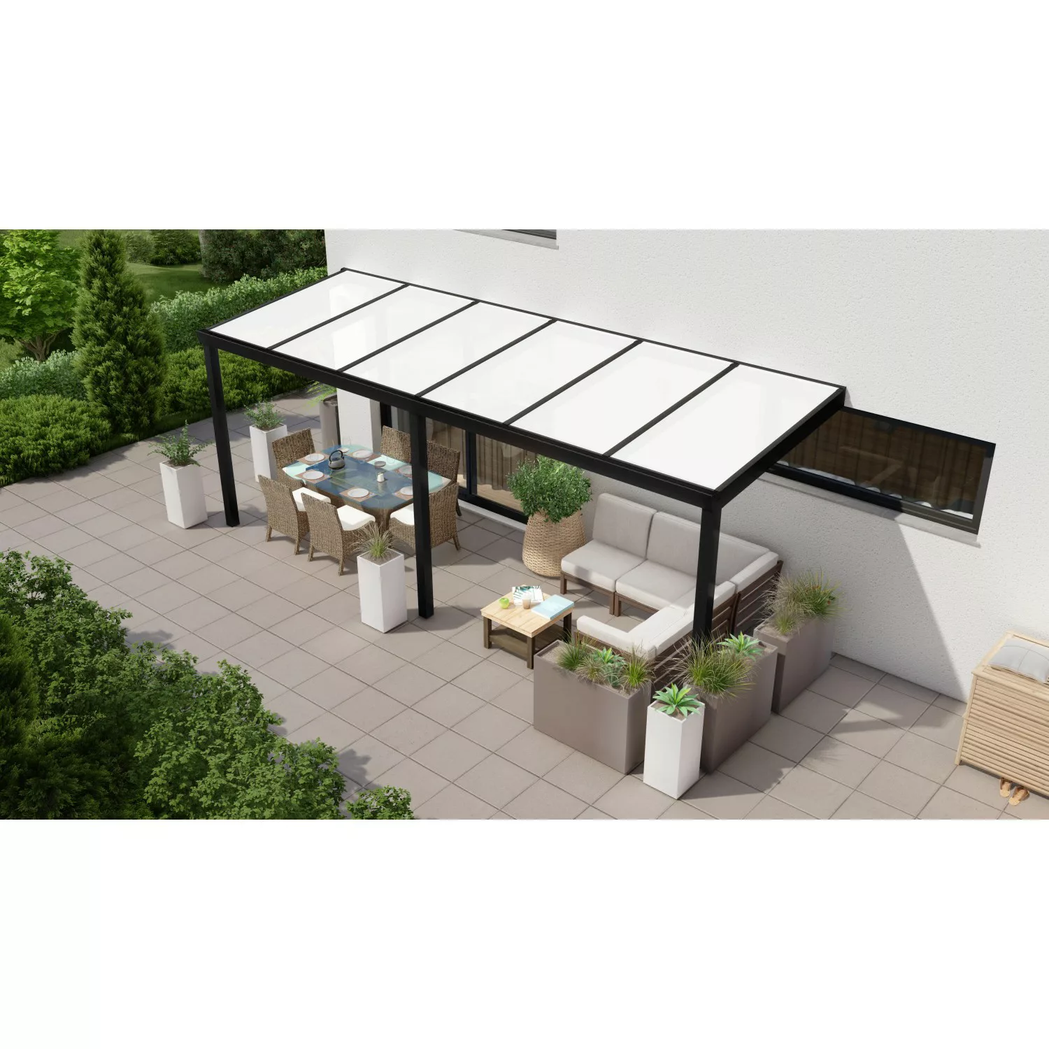 Terrassenüberdachung Professional 600 cm x 200 cm Schwarz Struktur PC Opal günstig online kaufen