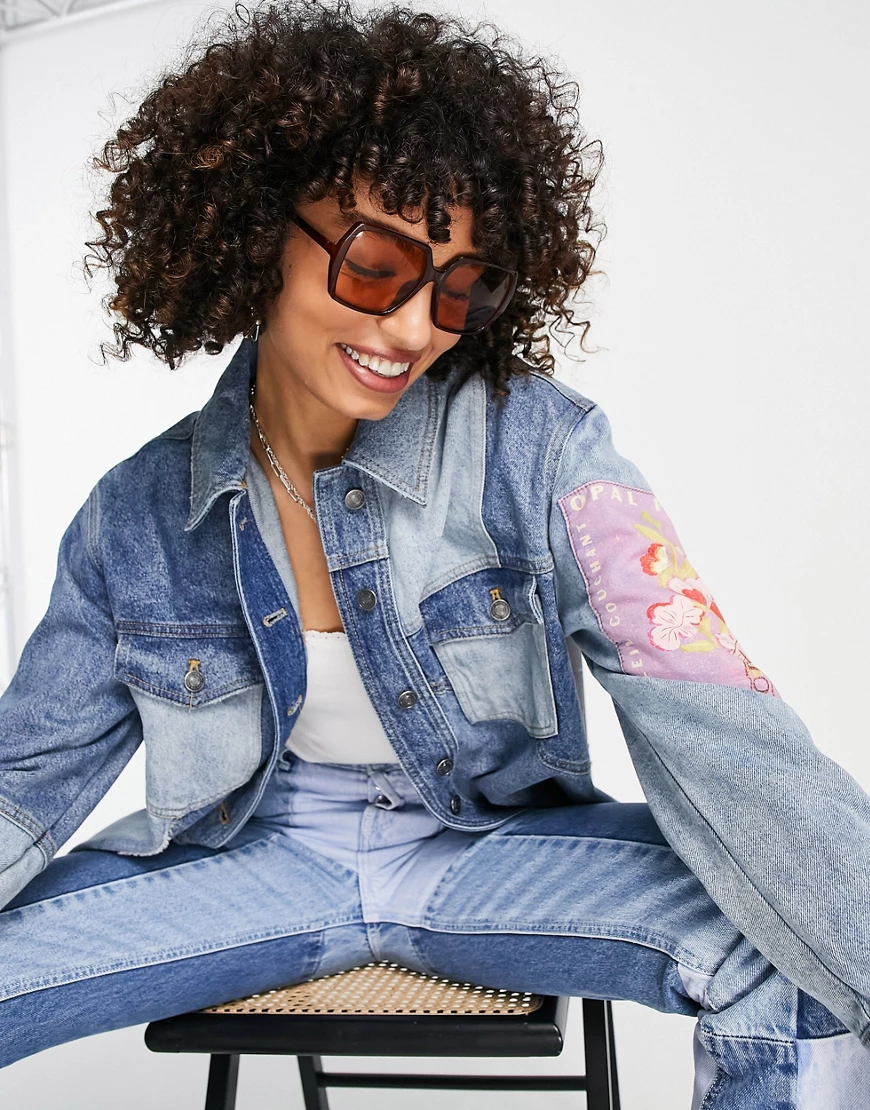 Free People – Love Is Alive – Bestickte Jeansjacke in Blau günstig online kaufen