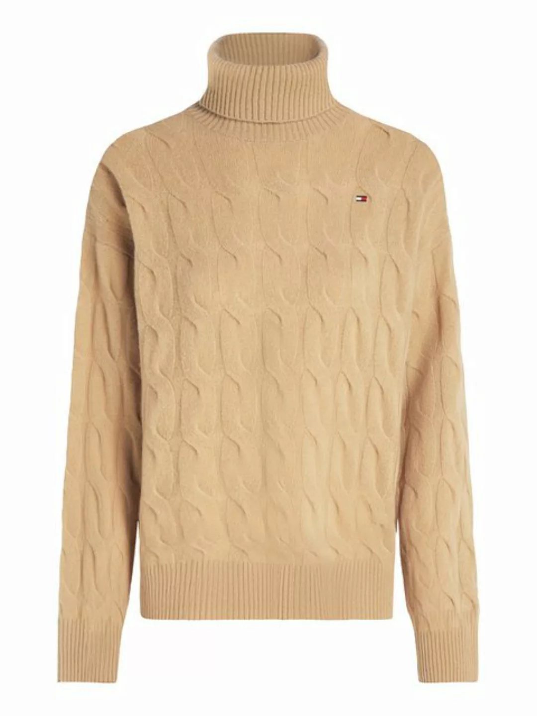 Tommy Hilfiger Rollkragenpullover SOFT WOOL CABLE ROLL-NK SWEATER mit Logos günstig online kaufen