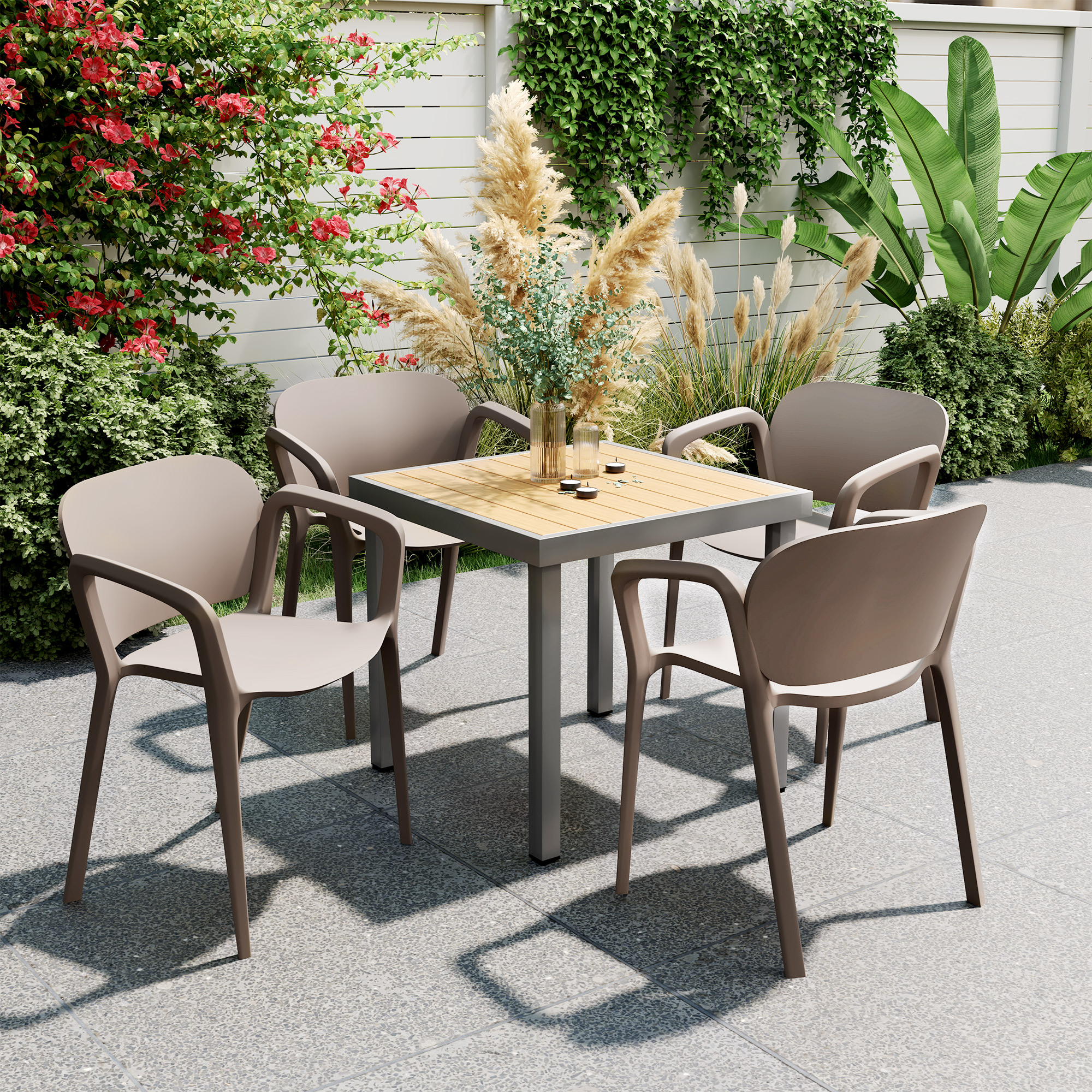 Outsunny Gartenstuhl 4er Set wetterfest Gartenstühle aus Kunststoff Stapels günstig online kaufen