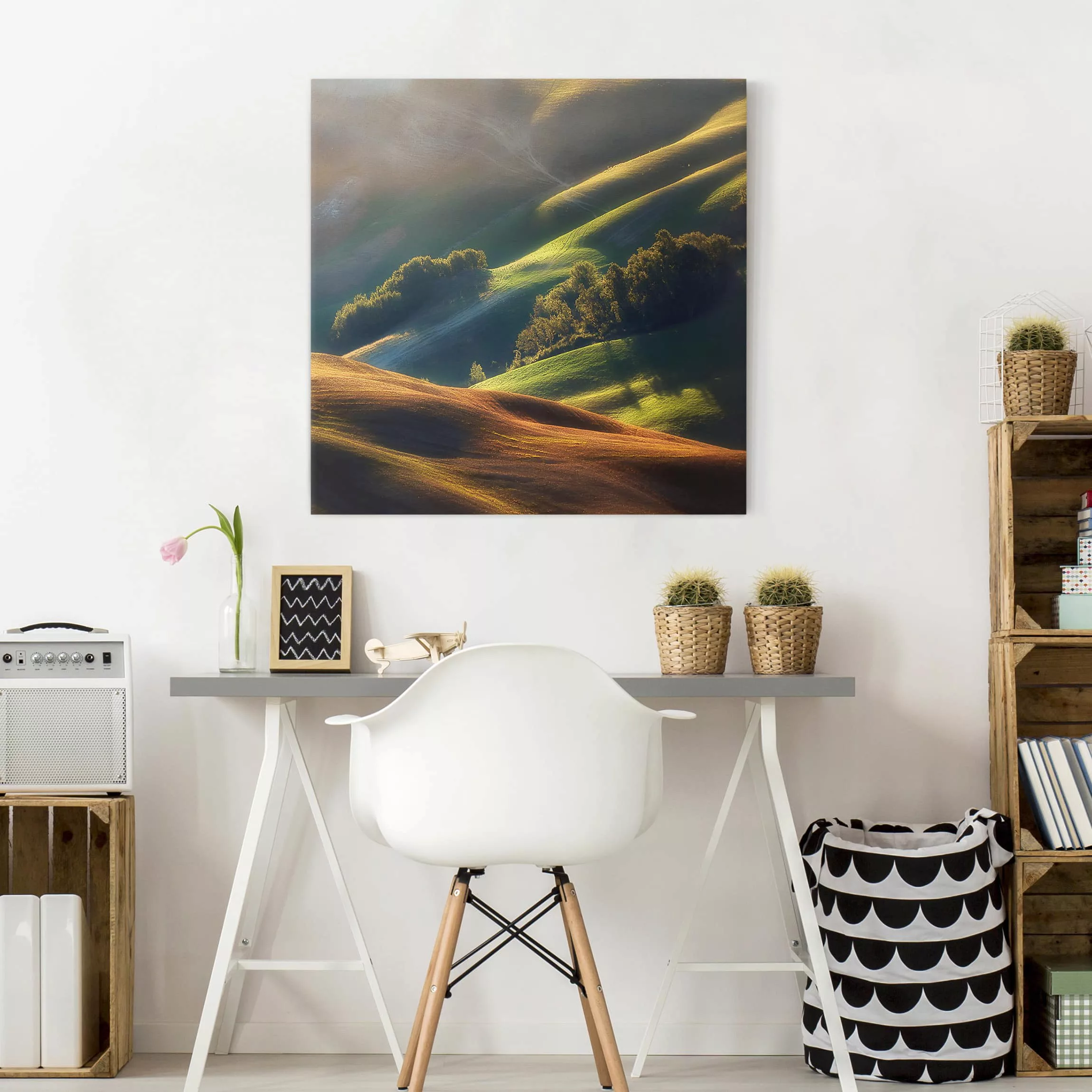 Leinwandbild Natur & Landschaft - Quadrat Toskana am Morgen günstig online kaufen