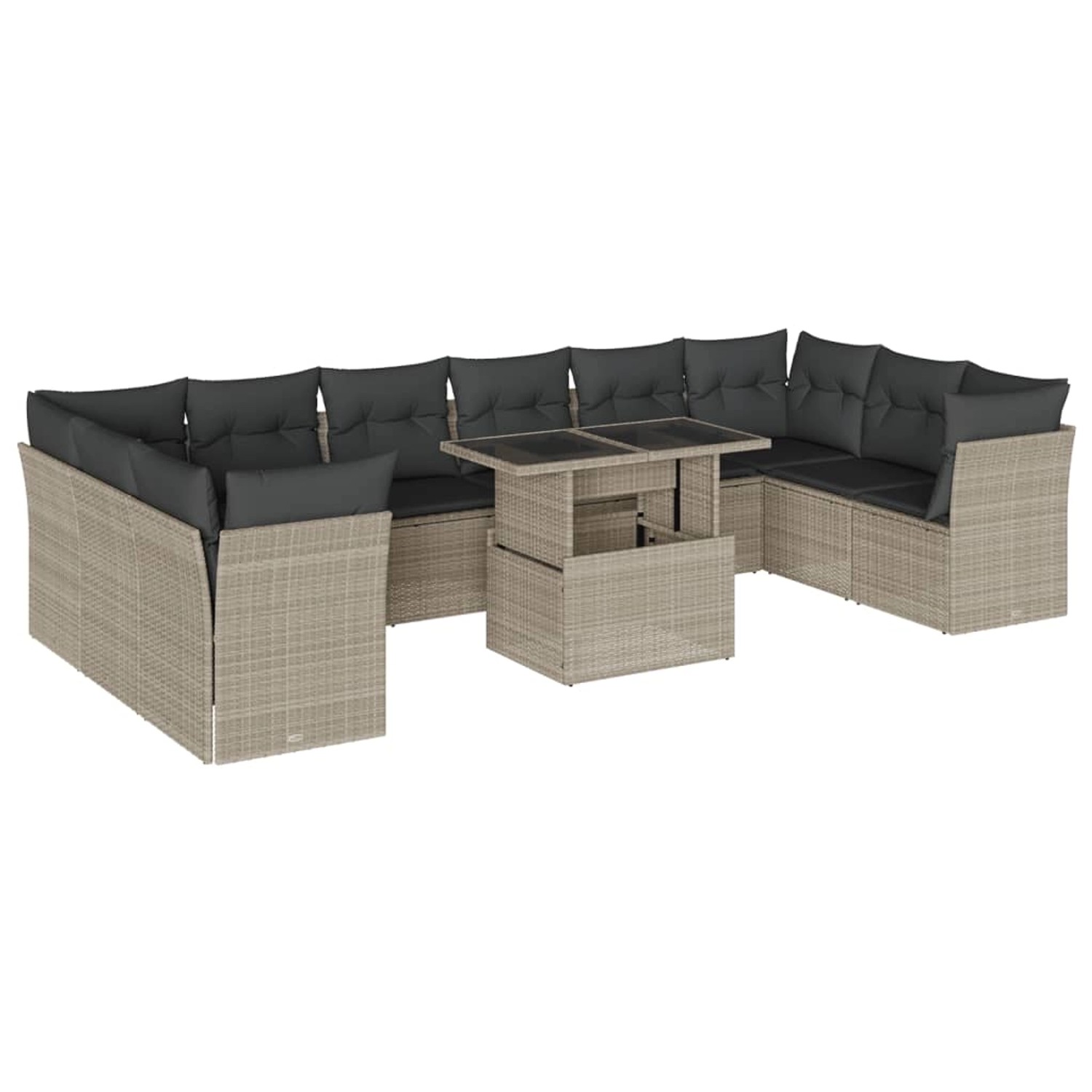 vidaXL 11-Tlg Garten-Sofagarnitur mit Kissen Hellgrau Poly Rattan 3266862 günstig online kaufen