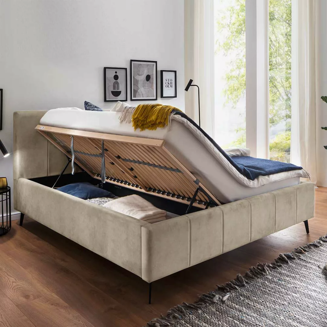 Komfortbett Stoff Beige aus Velours Vierfußgestell aus Metall günstig online kaufen