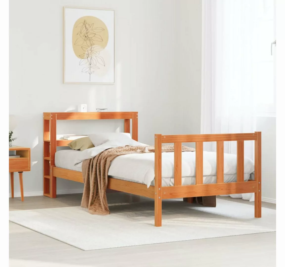 vidaXL Bett, Bettgestell mit Kopfteil ohne Matratze Wachsbraun 90x200 cm günstig online kaufen