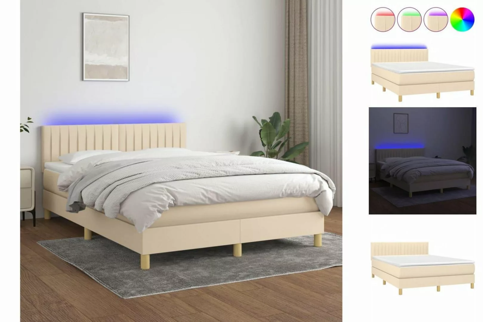 vidaXL Boxspringbett Boxspringbett mit Matratze LED Creme 140x200 cm Stoff günstig online kaufen