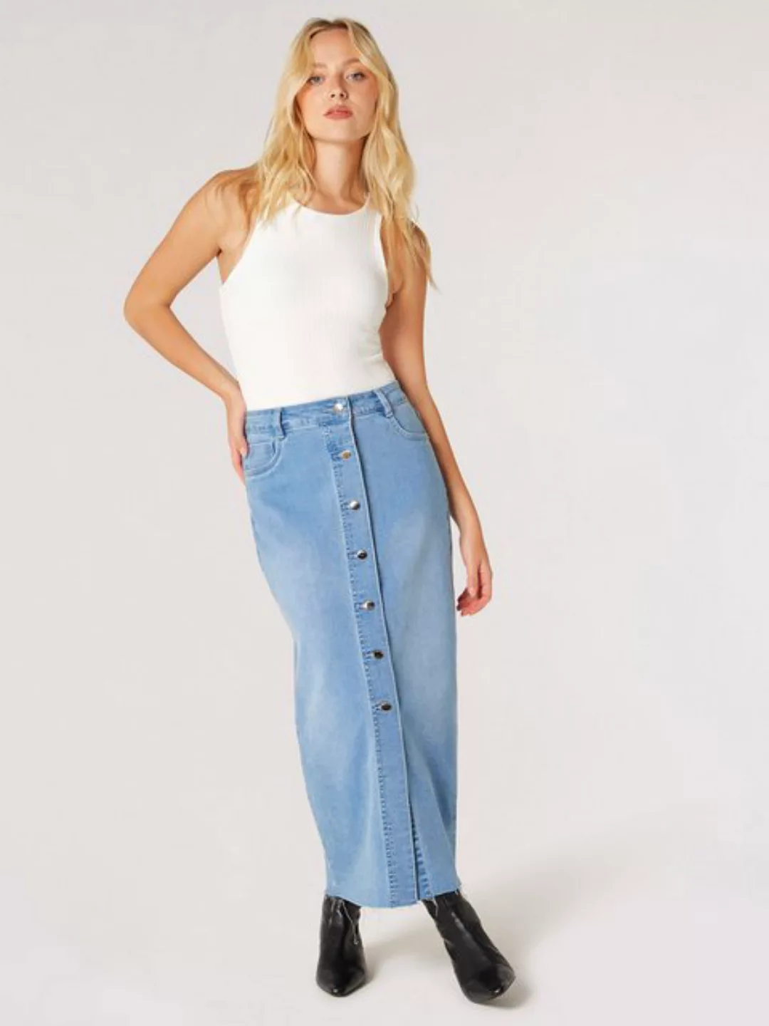 Apricot Midirock Midi Button Through Denim Skirt, (1-tlg) mit Knopfleiste günstig online kaufen