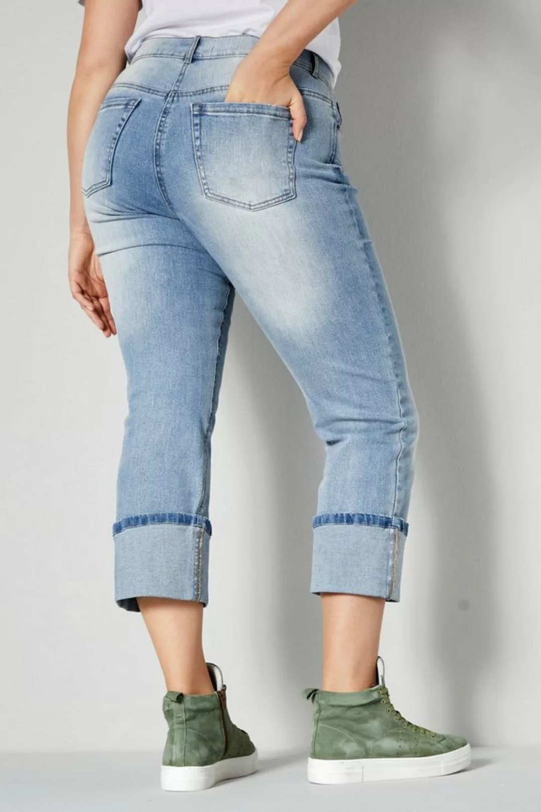 Janet & Joyce 5-Pocket-Jeans 7/8-Jeans Straight Fit Umschlag mit Samtband günstig online kaufen