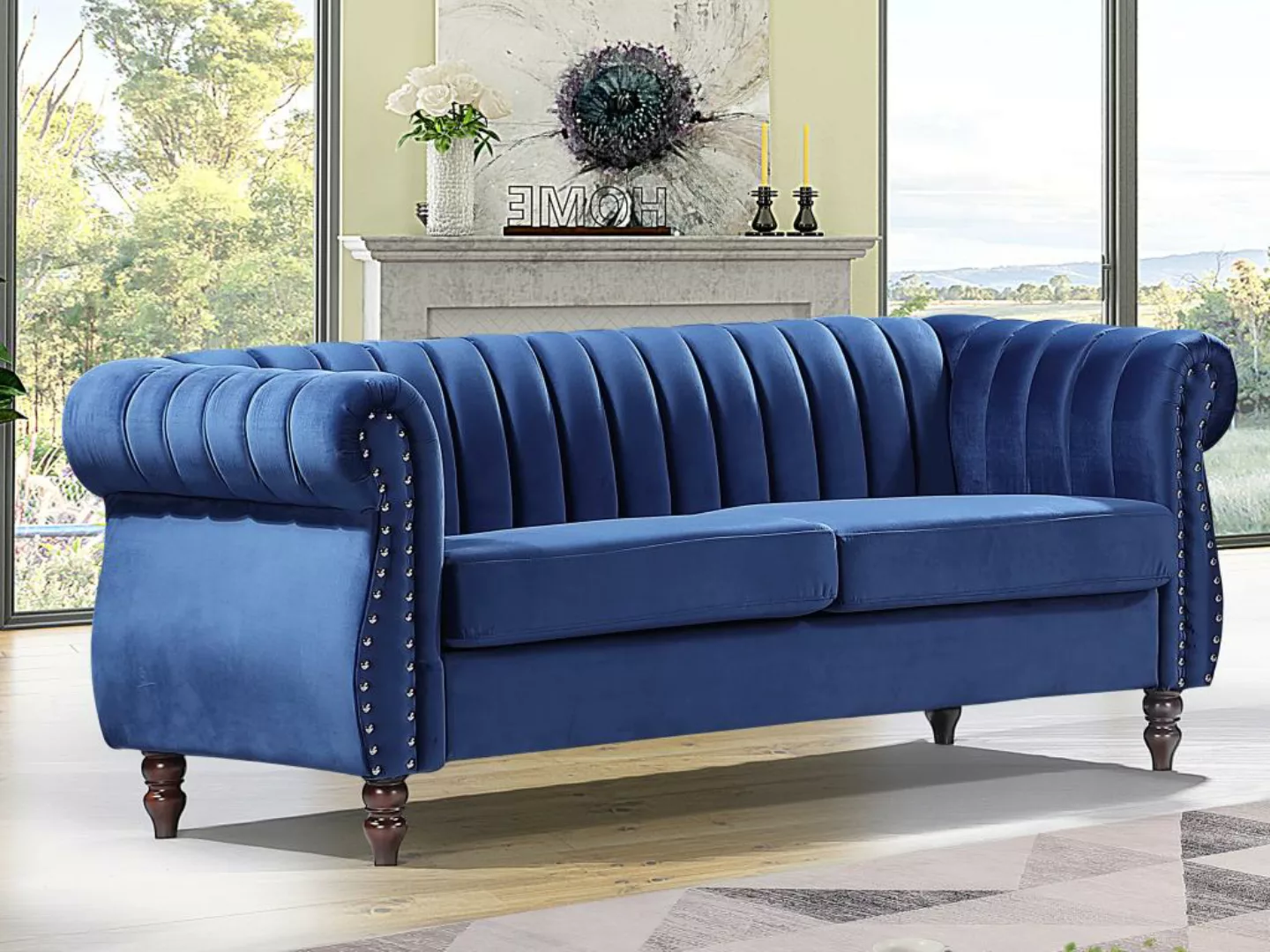 Chesterfield-Sofa - 3-Sitzer - Samt - Königsblau - TRUMBO günstig online kaufen