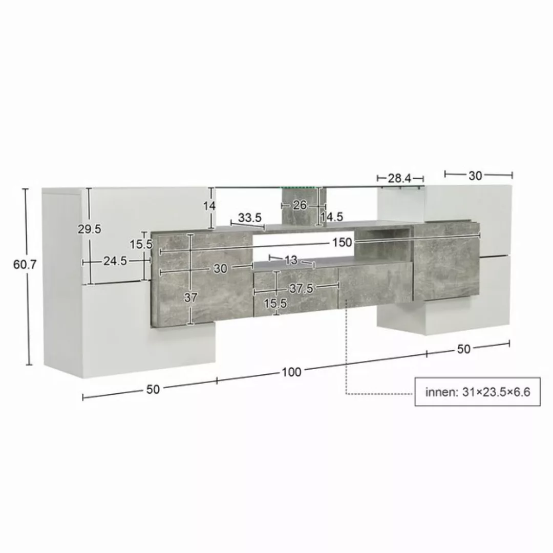 Rhein Beleuchtung TV-Schrank fernseher tisch modern,  tv unterschrank, Wohn günstig online kaufen