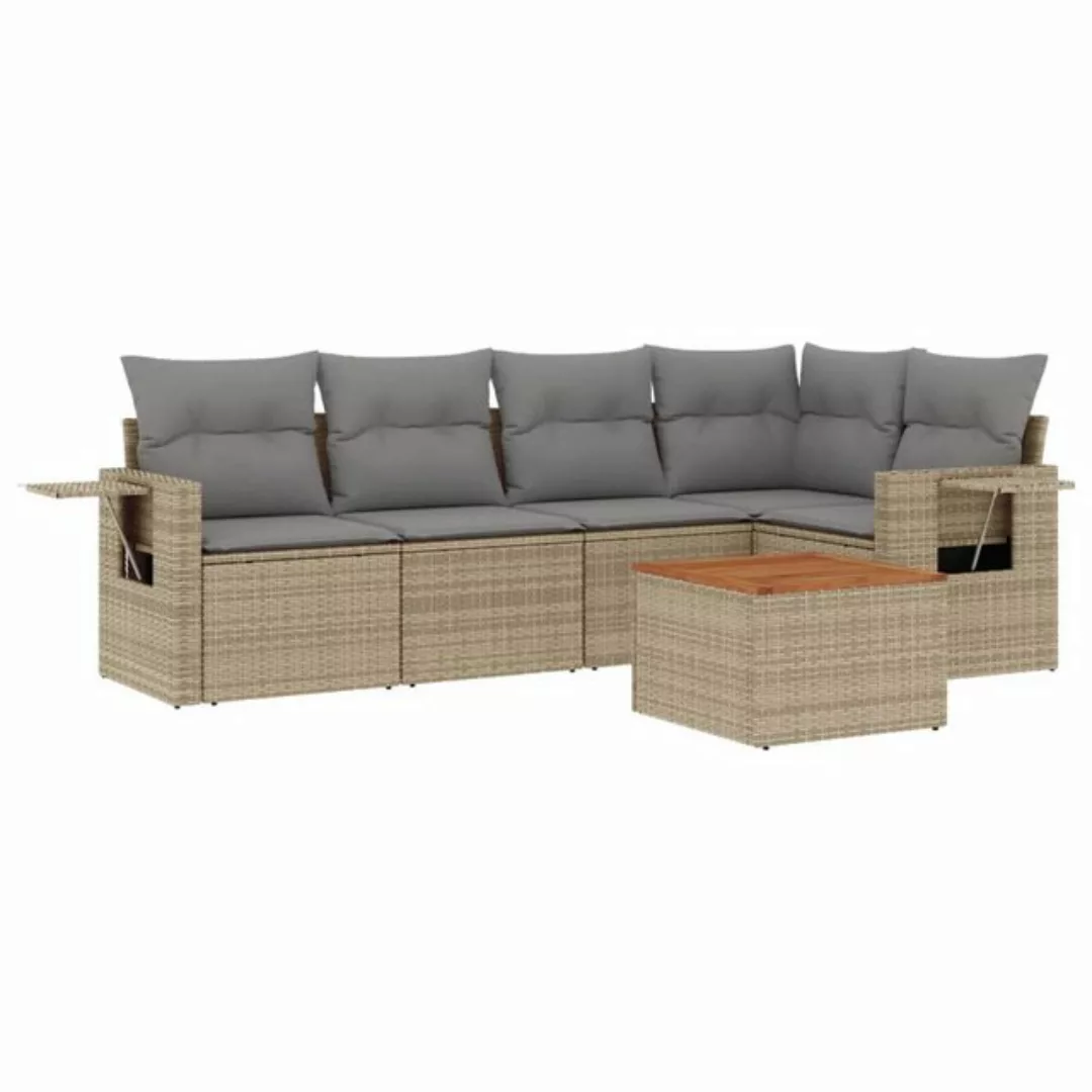 vidaXL Sofaelement 6-tlg. Garten-Sofagarnitur mit Kissen Beige Poly Rattan günstig online kaufen