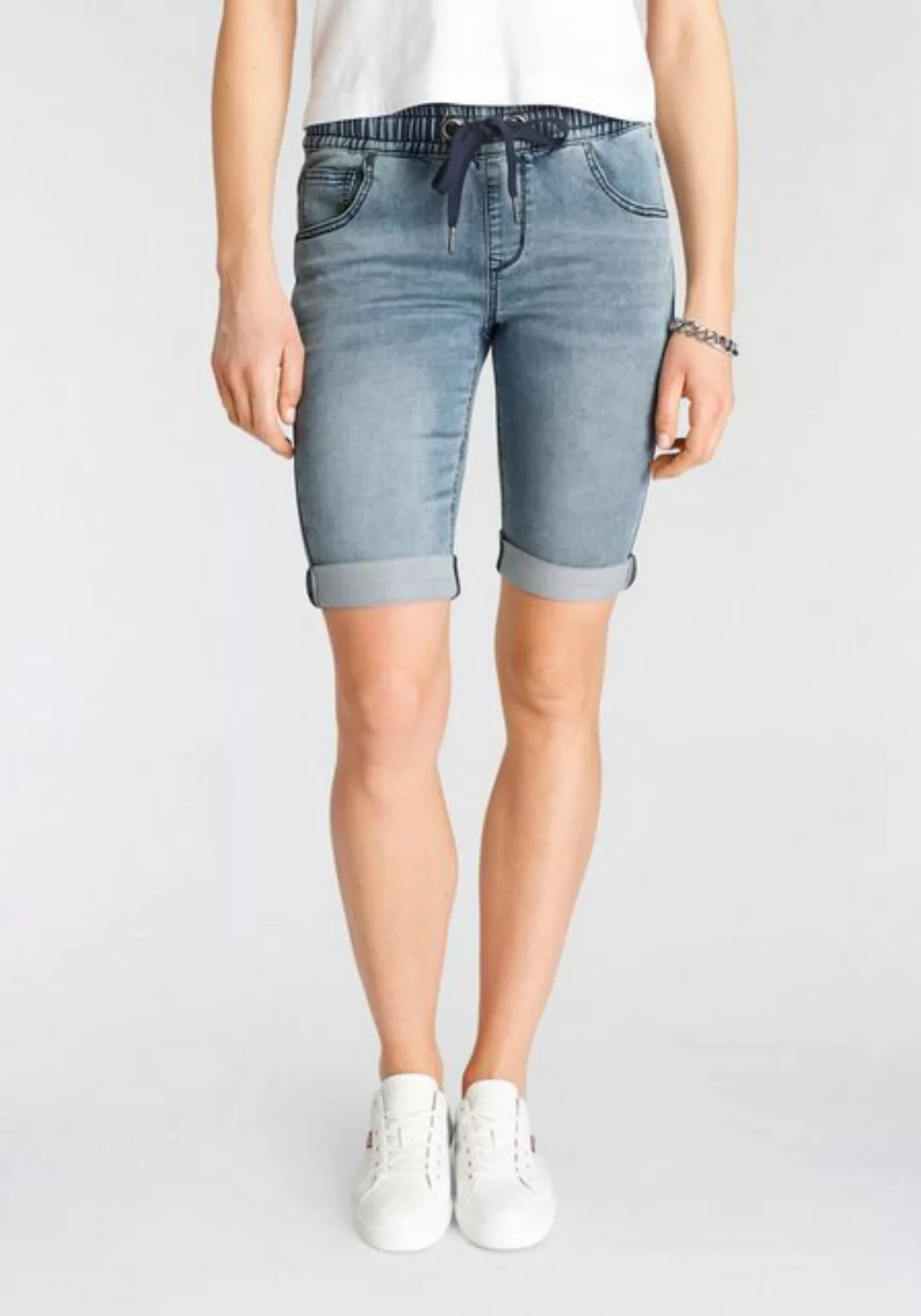 Arizona Jogg-Jeansbermudas, hohe Leibhöhe, krempelbare Beinabschlüsse, Used günstig online kaufen