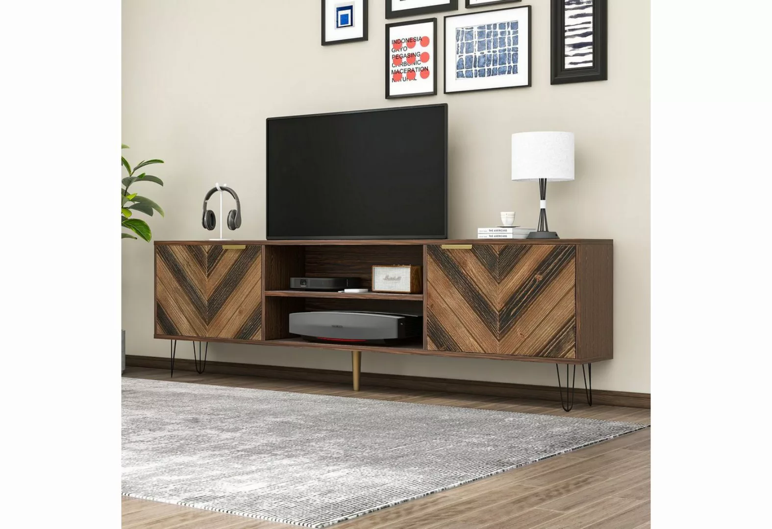 BlingBin TV-Schrank Lowboard Holzfarbe Eisenfüße Breite 157cm (mit zwei Tür günstig online kaufen