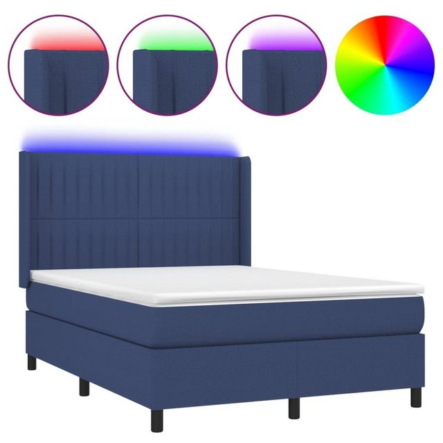 vidaXL Boxspringbett Boxspringbett mit Matratze LED Blau 140x190 cm Stoff B günstig online kaufen