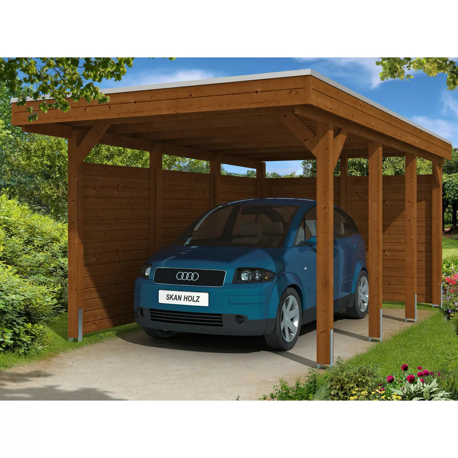 Skan Holz Carport Friesland Set 1 314 cm x 555 cm Nussbaum günstig online kaufen