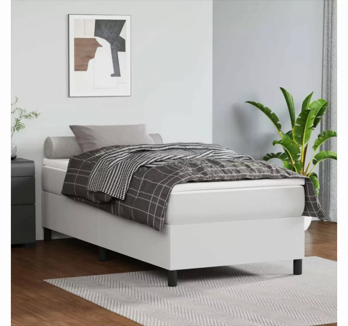 vidaXL Boxspringbett, Boxspringbett mit Matratze Weiß 100x200 cm Kunstleder günstig online kaufen