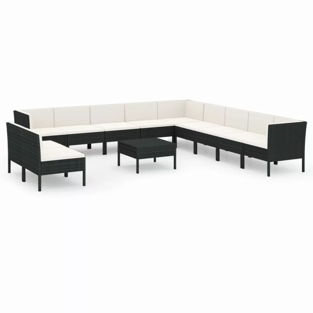 12-tlg. Garten-lounge-set Mit Auflagen Poly Rattan Schwarz günstig online kaufen