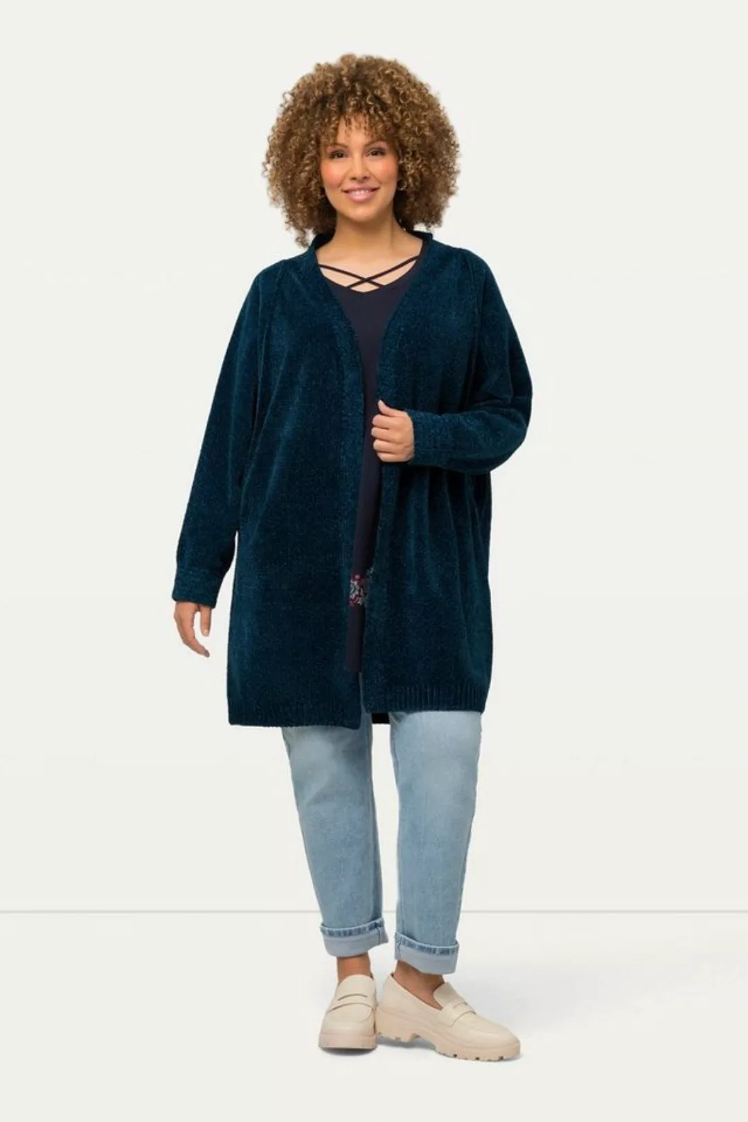 Ulla Popken Strickjacke Chenille-Strickjacke Oversized V-Ausschnitt günstig online kaufen