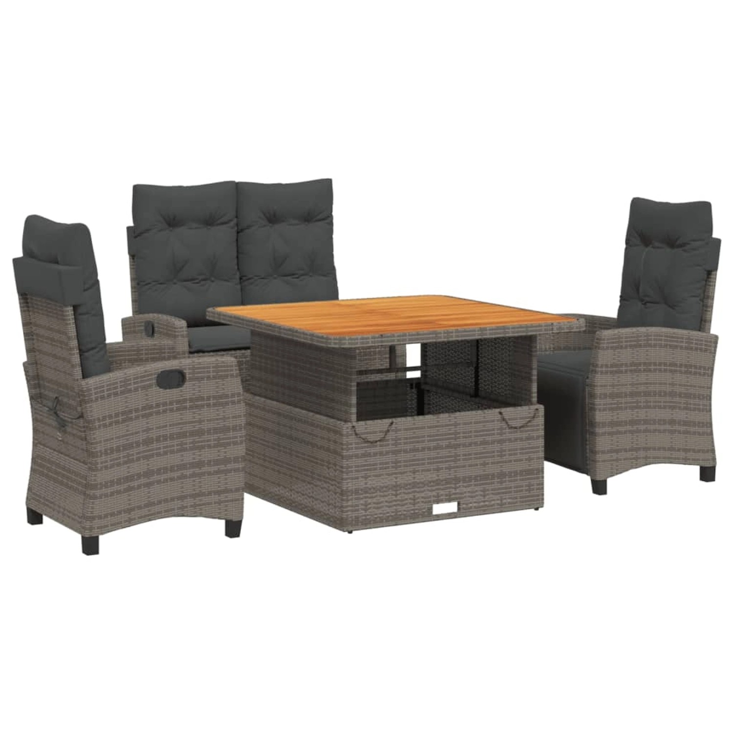 vidaXL 4-Tlg Garten-Essgruppe mit Kissen Grau Poly Rattan 3277405 günstig online kaufen