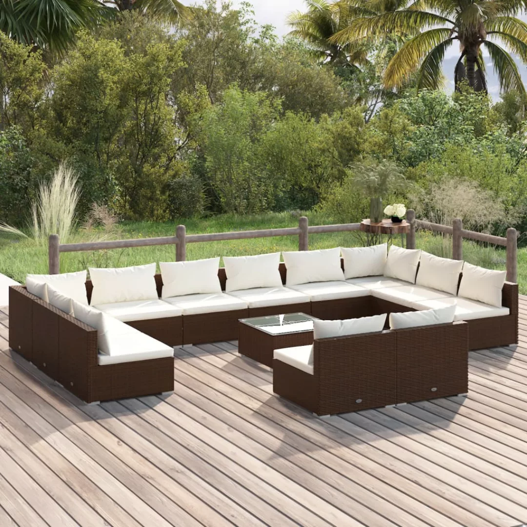 Vidaxl 13-tlg. Garten-lounge-set Mit Kissen Braun Poly Rattan günstig online kaufen