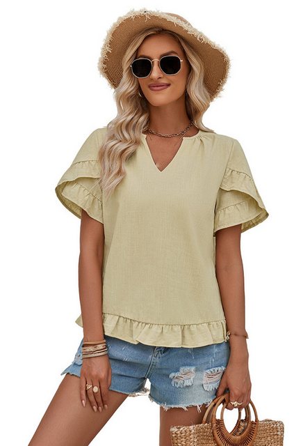 CHENIN Kurzarmhemd Damen Fashion V-Ausschnitt Casual Kurzarm Shirt Solide F günstig online kaufen