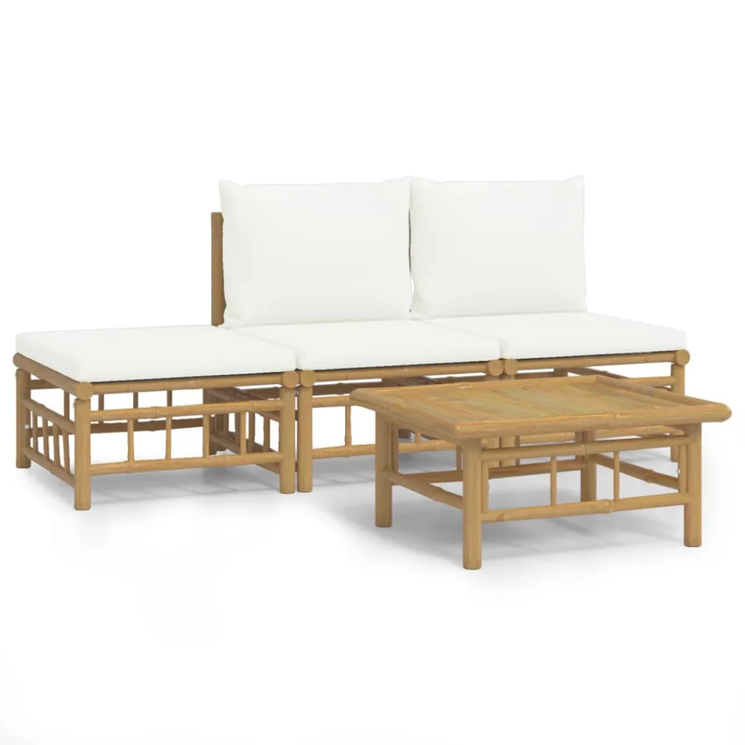 Vidaxl 4-tlg. Garten-lounge-set Mit Cremeweißen Kissen Bambus günstig online kaufen