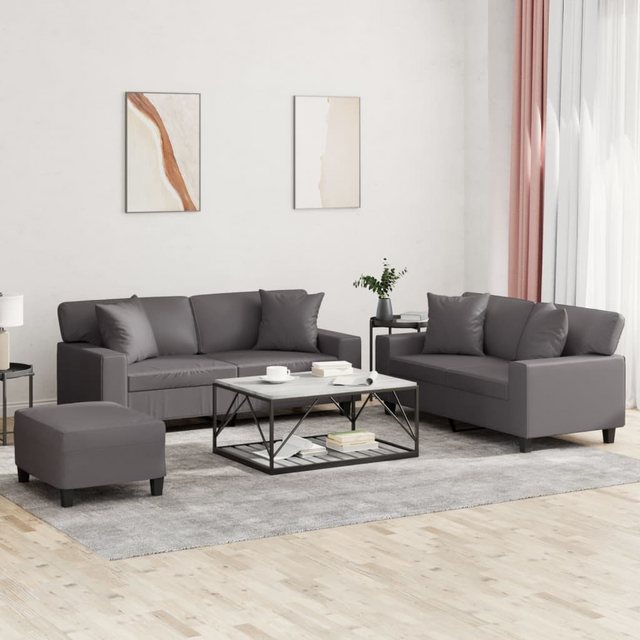 vidaXL Sofa 3-tlg. Sofagarnitur mit Kissen Grau Kunstleder günstig online kaufen