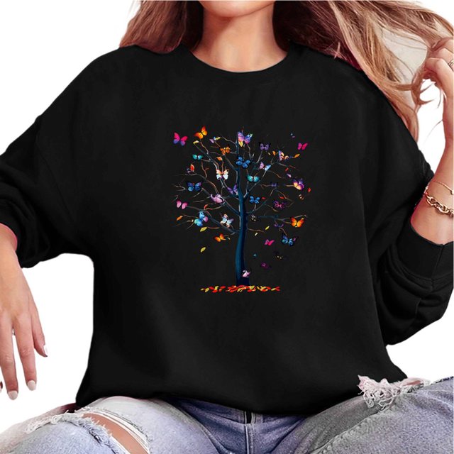 MC Star Sweatshirt Rundhals-Sweatshirt mit Schmetterlings-Grafik für Damen, günstig online kaufen