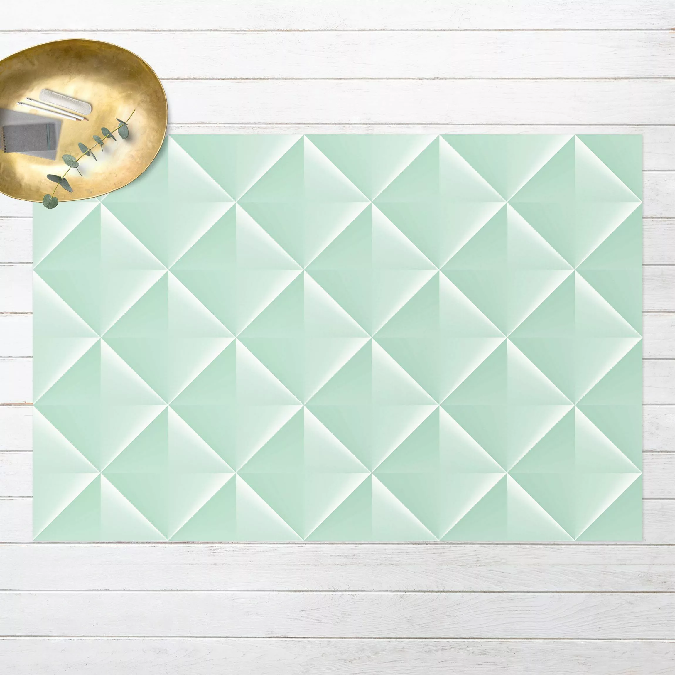 Vinyl-Teppich Geometrisches 3D Rauten Muster in Mint günstig online kaufen