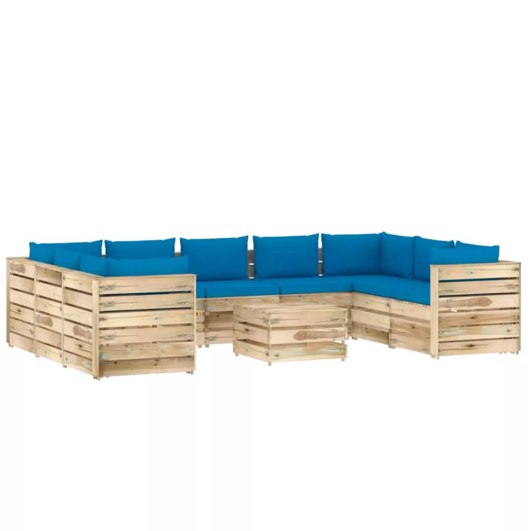 10-tlg. Garten-lounge-set Mit Kissen Grün Imprägniertes Holz günstig online kaufen