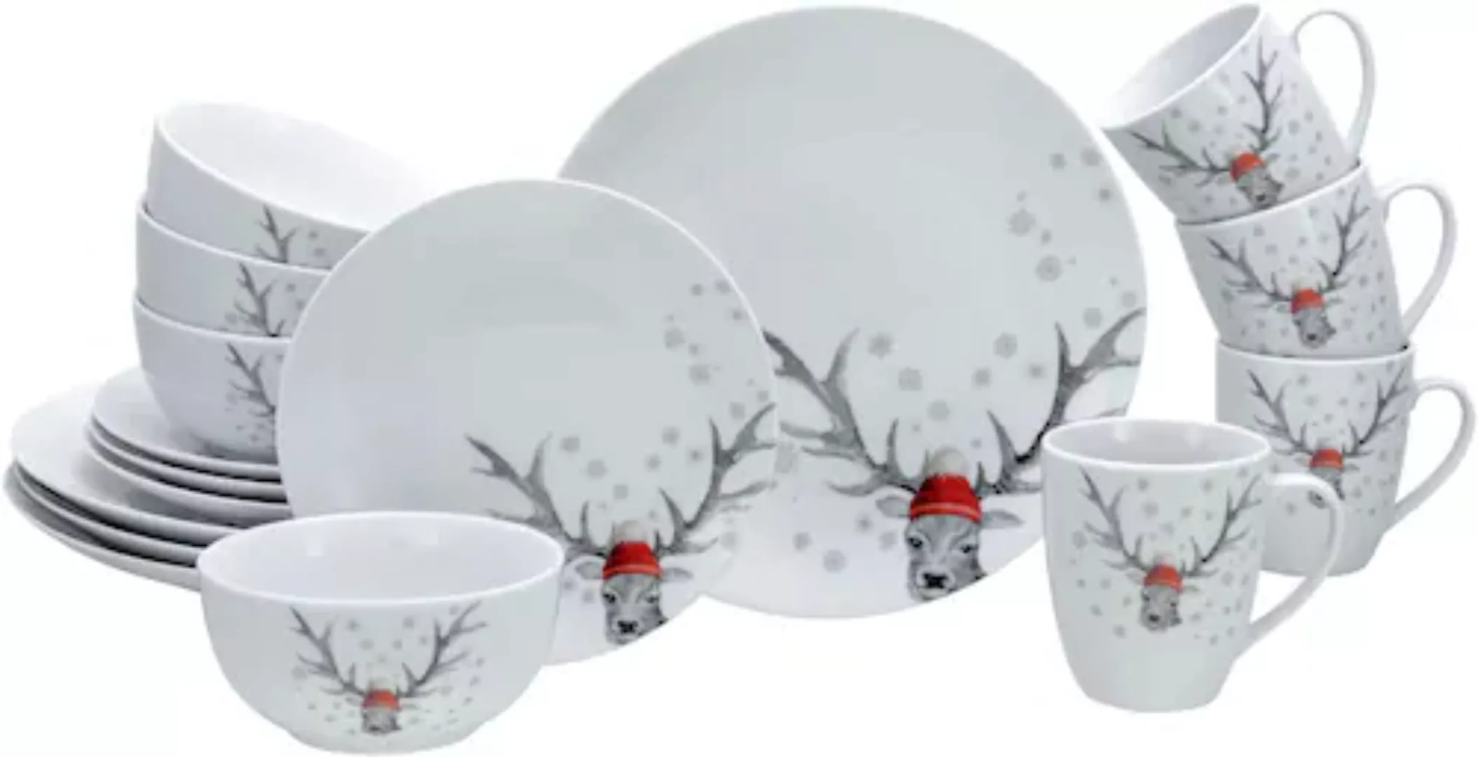 CreaTable Kombiservice »Luna Hirsch«, (Set, 16 tlg.), winterliches Hirsch-M günstig online kaufen