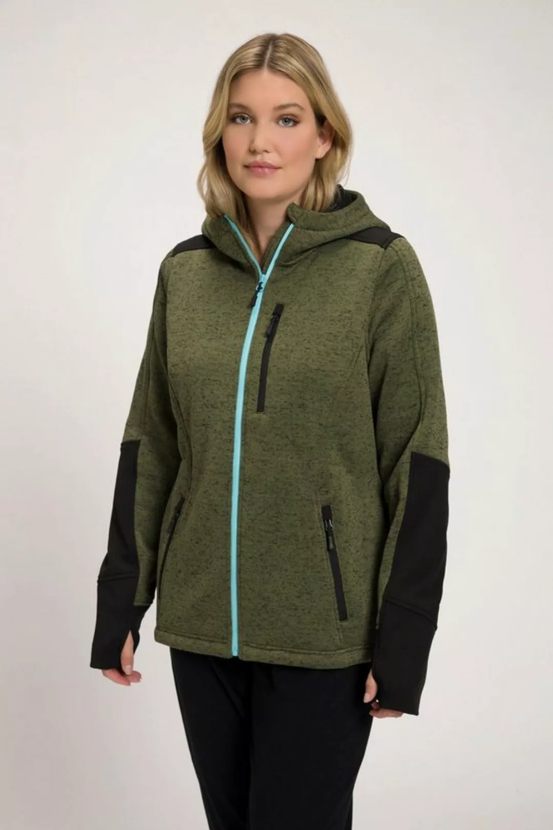 Ulla Popken Sweatjacke Fleecejacke Reflektordruck Kapuze Daumenloch günstig online kaufen