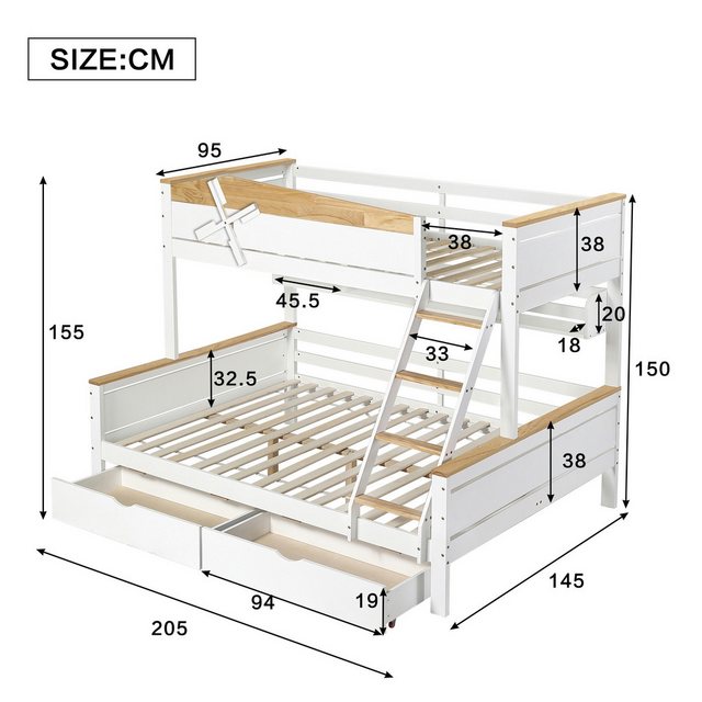 Flieks Etagenbett, Kinderbett 90x200cm+140x200cm mit Windmühle, Regalen und günstig online kaufen