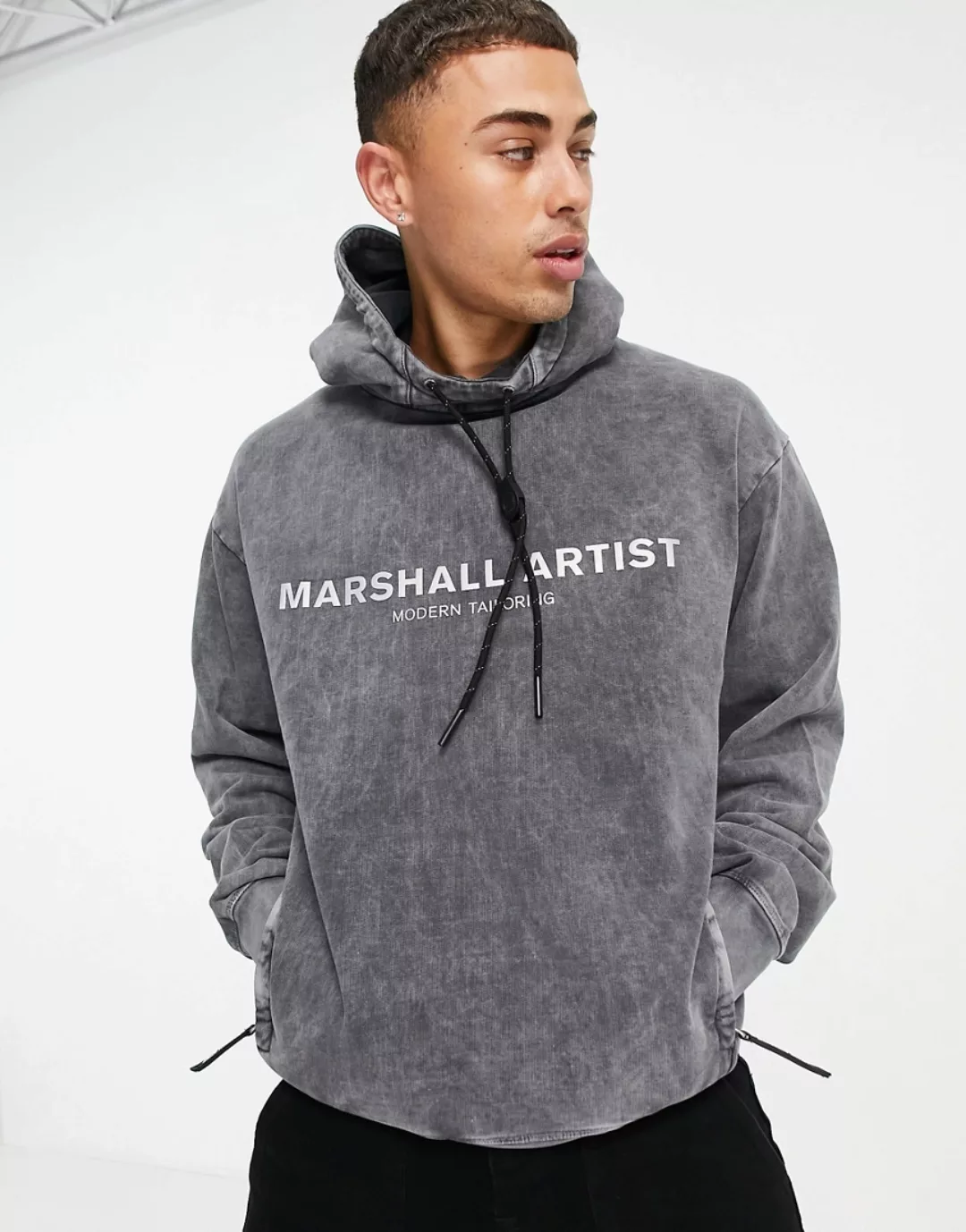 Marshall Artist – Oversize-Kapuzenpullover in Grau mit reflektierendem Logo günstig online kaufen