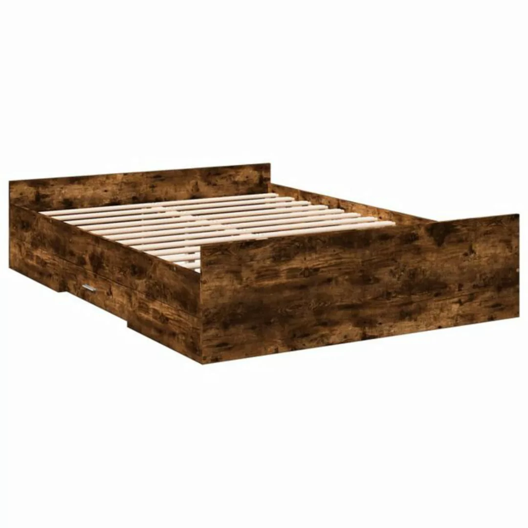 vidaXL Bett Bettgestell mit Schubladen Räuchereiche 120x190cm Holzwerkstoff günstig online kaufen