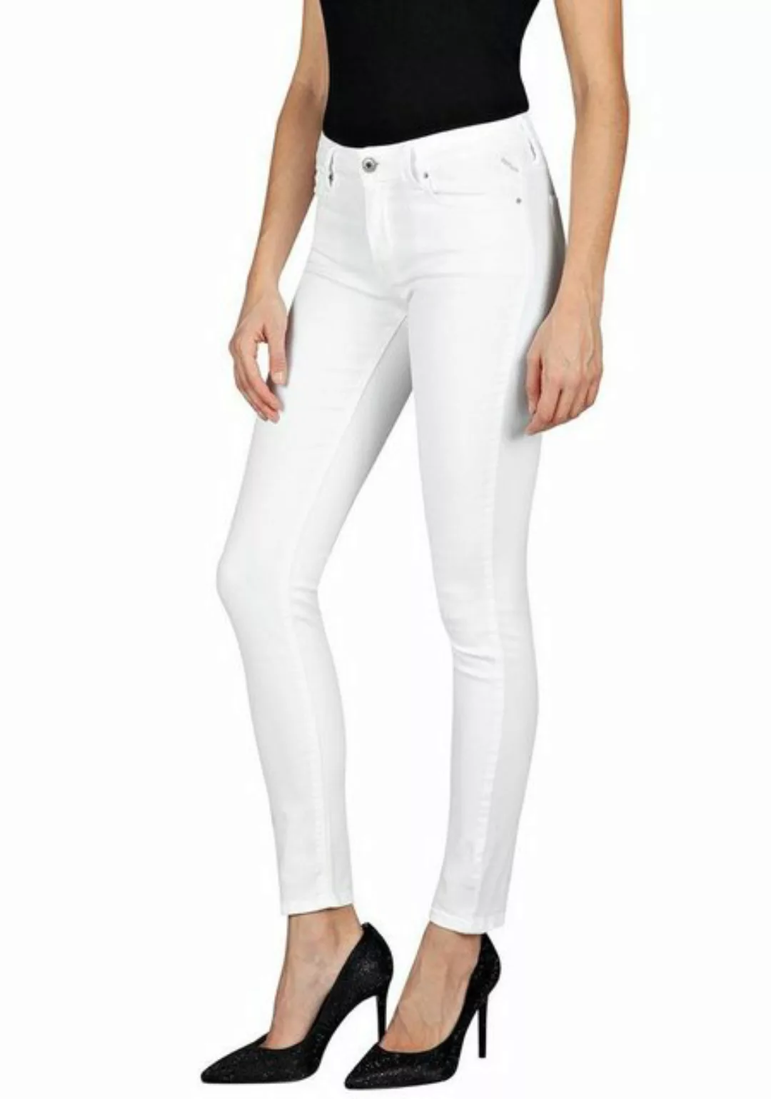 Replay Damen Jeans New Luz - Skinny Fit - Weiß - White Denim günstig online kaufen