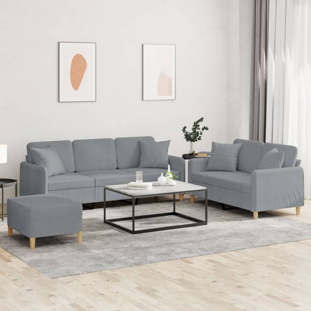 vidaXL Sofa 3-tlg. Sofagarnitur mit Kissen Hellgrau Stoff günstig online kaufen